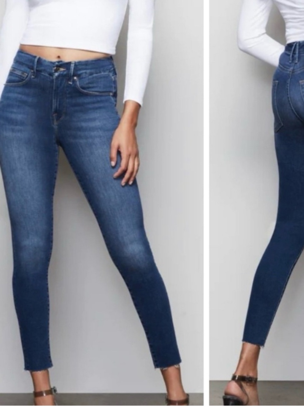 Good American Good Waist Crop Jeans in Medium Blue Wash